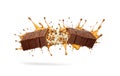 Chocolate bar cracking and splashing, no gravity, ai generated Royalty Free Stock Photo
