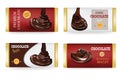 Chocolate bar Design Templates Isolated On White Background. Liquid Pouring Chocolate and Text on the Packaging