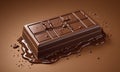 chocolate bar with glossy surface and melted chocolate dripping from its sides rests on brown background. Royalty Free Stock Photo