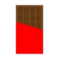 Chocolate bar icon. Red wrapper. Sweet food. Tasty snack. Line art. Cartoon design. Vector illustration. Stock image. Royalty Free Stock Photo