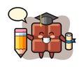 Chocolate bar illustration cartoon is graduation with a giant pencil Royalty Free Stock Photo