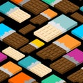 Chocolate bar isometric pattern seamless. Sweetness Vector illus Royalty Free Stock Photo