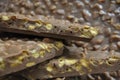 Chocolate bar with nuts cluse up view