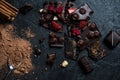 Chocolate bar with nuts and berries with cinnamon and spoon