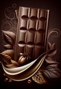 Chocolate bar and nuts in a wave of melted chocolate. AI generated Royalty Free Stock Photo