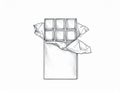 Chocolate Bar with Open Wrapper in Black and White Illustration for Confectionery Designs Royalty Free Stock Photo