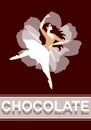 Chocolate bar package design with vintage ballet pattern. Young ballerina dressed in white tutu in shape of the flower