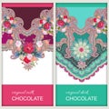 Chocolate bar package designs in ethnic style with floral and paisley ornament. Indian, russian motifs. Invitation card