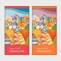 Chocolate bar packaging. Bright template with colorful hills. Sweets for children. Vector design