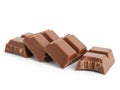 Chocolate bar pieces isolated on white background Royalty Free Stock Photo