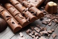 Chocolate bar with raisins and nuts on a dark wooden background close-up Royalty Free Stock Photo