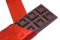 Chocolate bar and red silk