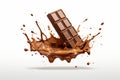 Chocolate bar with yummy caramel splash in air. Generate Ai