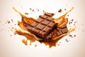 Chocolate bar with yummy caramel splash block dessert. Generate Ai