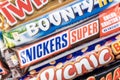 Chocolate Bars Bounty Mars Snickers Twins Picnic Close-up background