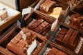 Chocolate Bars In Confectionery Shop Closeup. Royalty Free Stock Photo