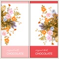 Chocolate bars package designs with beautiful bouquets of flowers on white background. Greeting or invitation card template Royalty Free Stock Photo