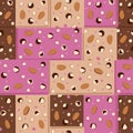 Chocolate bars seamless pattern. Different types of chocolate dark, milk and white. Creative wallpaper design. Realistic Royalty Free Stock Photo