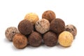 Chocolate Belgian truffles on a white background. Pastry close-up Royalty Free Stock Photo