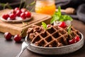 Chocolate belgian waffles with cherries Royalty Free Stock Photo