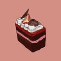 Chocolate and berry cake, hand draw sketch vector Royalty Free Stock Photo