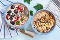 Chocolate and berry smoothies bowls. Royalty Free Stock Photo