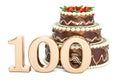 Chocolate Birthday cake with golden number 100, 3D rendering