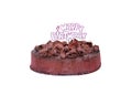 Chocolate birthday cake isolated on white background, clipping path Royalty Free Stock Photo