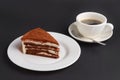 Chocolate biscuit cake and cup of coffee Royalty Free Stock Photo