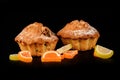 Chocolate biscuit cake and fruit candy close-up Royalty Free Stock Photo