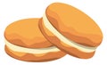 Chocolate biscuit cartoon icon. Cream round cookie