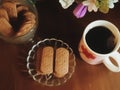 chocolate biscuits with a cup of tea Royalty Free Stock Photo