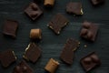 Chocolate on black the old table Royalty Free Stock Photo