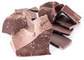 Chocolate blocks and pieces of chocolate bar isolated Royalty Free Stock Photo