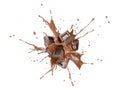 Chocolate blocks splashing into a liquid chocolate splash burst Royalty Free Stock Photo