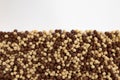 Chocolate breakfast cereal texture, cereal balls as background, top view Royalty Free Stock Photo