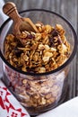 Chocolate breakfast granola in a jar