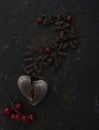 Chocolate broken heart with redberry dark photo love valentine concept