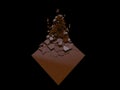 Chocolate brown cube breaking into small fragments