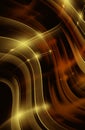 Red-brown gradient background with golden thin wavy lines.