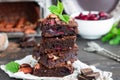 Chocolate brownie with berries and nuts Royalty Free Stock Photo