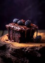 Chocolate brownie with blackberries on rustic wooden surface. Generative Ai Royalty Free Stock Photo