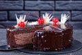 Chocolate brownie cake with cherry pie filling Royalty Free Stock Photo