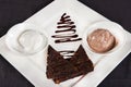 Chocolate brownie cake with ice cream Royalty Free Stock Photo