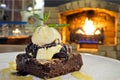 Chocolate Brownie cake with vanilla ice cream