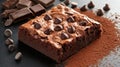 A chocolate brownie with chocolate chips on a black surface Royalty Free Stock Photo