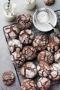 Chocolate brownie cookies in powdered sugar. Chocolate Crinkles Royalty Free Stock Photo