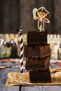 Chocolate brownie. Treats for children`s holiday. Pirate Party