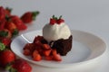 Chocolate brownie with fresh strawberries and a scoop of creamy vanilla ice cream Royalty Free Stock Photo