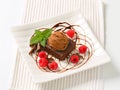 Chocolate Brownie with ice cream and raspberries Royalty Free Stock Photo